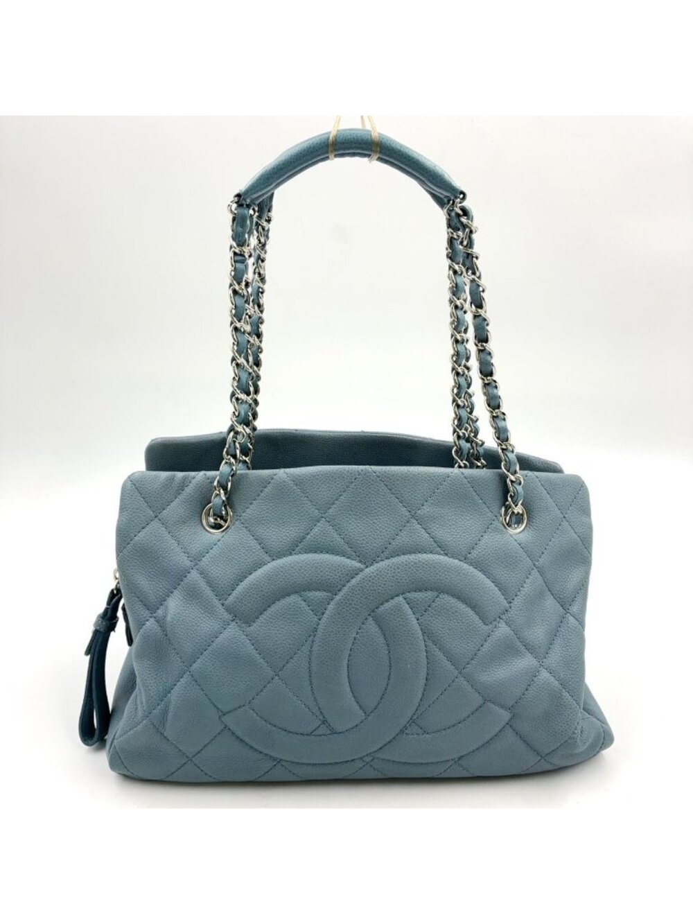 Chanel CC Logo Quilted Caviar Leather Blue Chain Shoulder Bag Silver